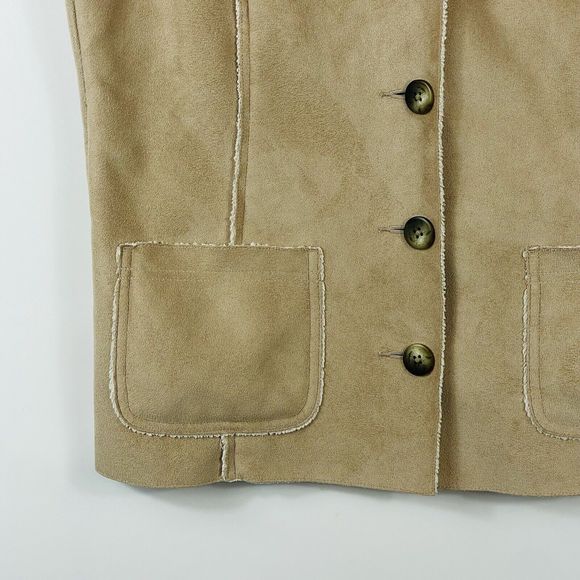 L.L. Bean Vintage Beige Faux Shearling Synthetic Fleece Lined Vest Womens Small - Picture 3 of 6